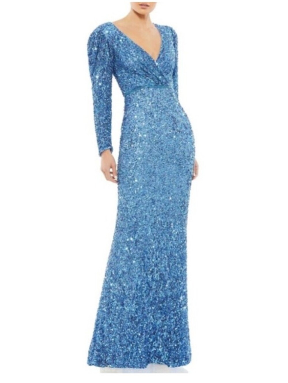 Mac Duggal 5510 Sequin Puff-Sleeve Gown French Blue Sz 4 EUC